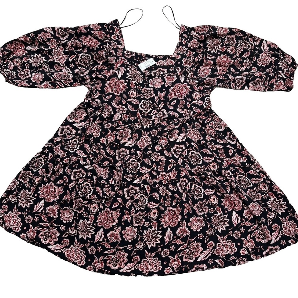 Maurice’s women’s small, floral, square neck, red & black, floral peasant dress. - Picture 2 of 3